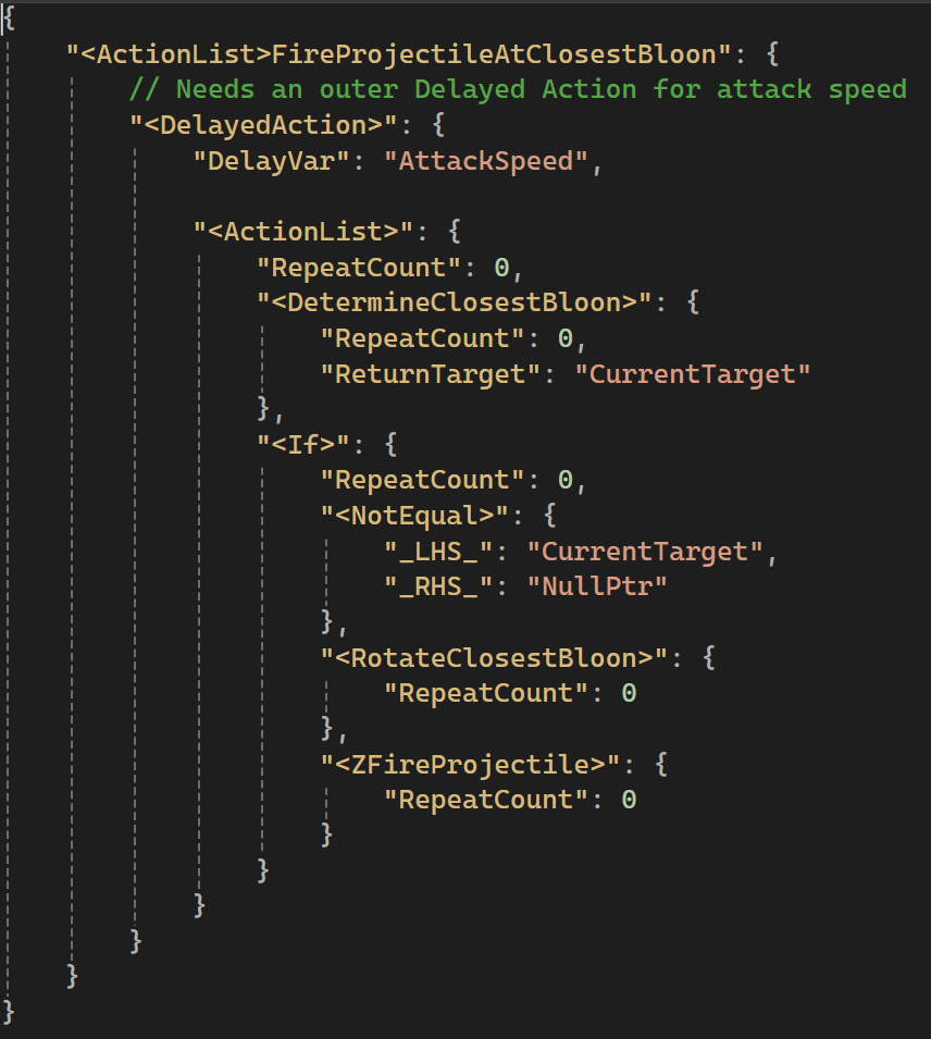 JSON defining a tower firing behavior